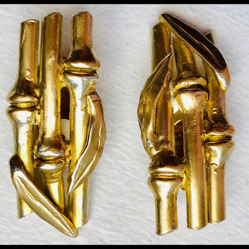 CELINE VINTAGE 18K GOLD-PLATED BAMBOO EARRINGS